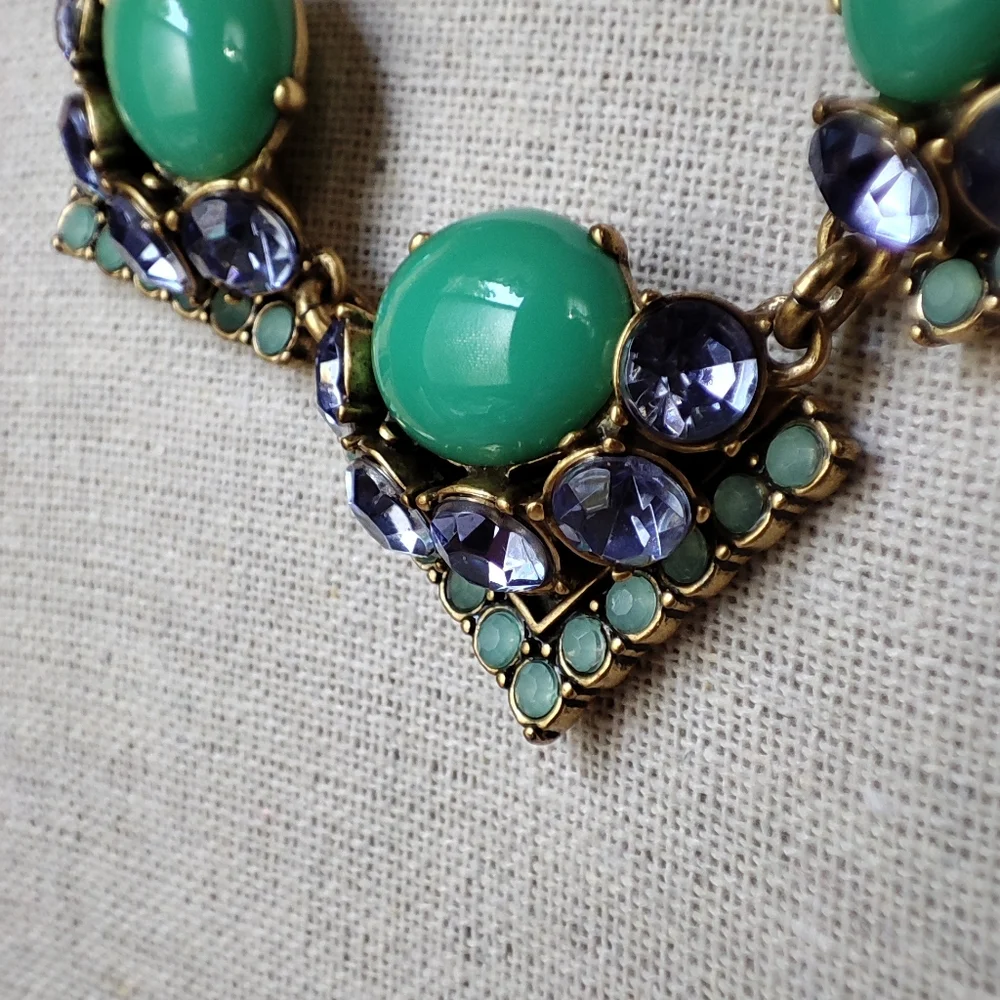 Stella and Dot Rory Jade Jadeite Cabachon Tanzanite Opaline Rhinestone Necklace